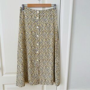 NWOT Gap Yellow Blue Floral A-lined Button Front Maxi Lined Skirt Size 4
